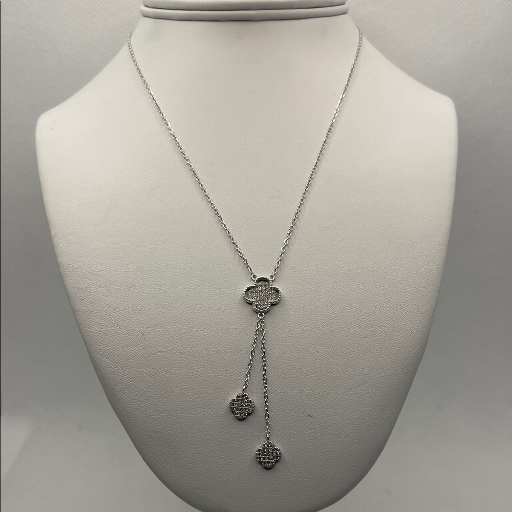 Luxury Designer Antique Inspired Sterling Silver Clover Leaf Pave CZ Necklace